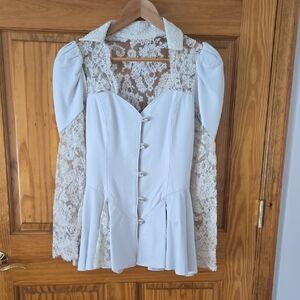 Vintage White Leather & Lace Women's Top